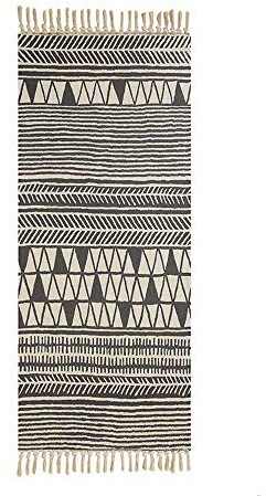 Alfombra Tejida a Mano con Borlas, Morbuy Algodón y Lino Alfombrilla de Estilo Étnico Geométrico Bohemio, Decorativo Manta Té Cuarto de Estar Alfombra Mesita Área de Alfombra (60 * 180cm,Negro)