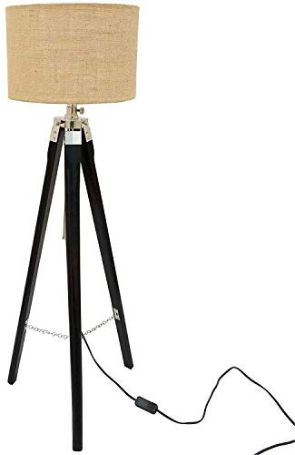 Decoración del hogar Lámpara de pie Madera (sin sombra) - Trípode Lámpara de pie Madera y Acero Iluminación Interior Lámparas