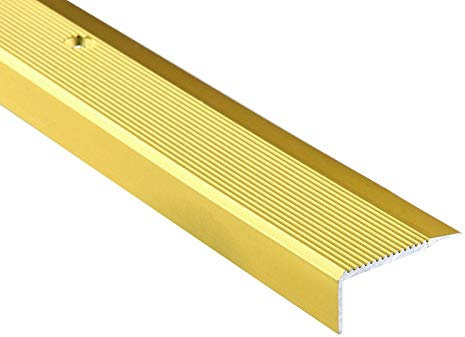35x15mm - 0.9M Stair Nosing ONE Sided Grooved Anodised Aluminium Anti Non Slip Rubust Trim Drilled Edge Trim TMW Profiles (Gold)