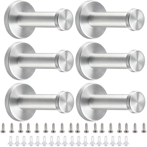 6 Stück 2.76 Zoll Handtuchhaken 70mm Edelstahl Kleiderhaken Silber | Garderobe Haken Wandhaken Handtuchhalter mit Schrauben für Wand Bad Küche Schlafzimmer