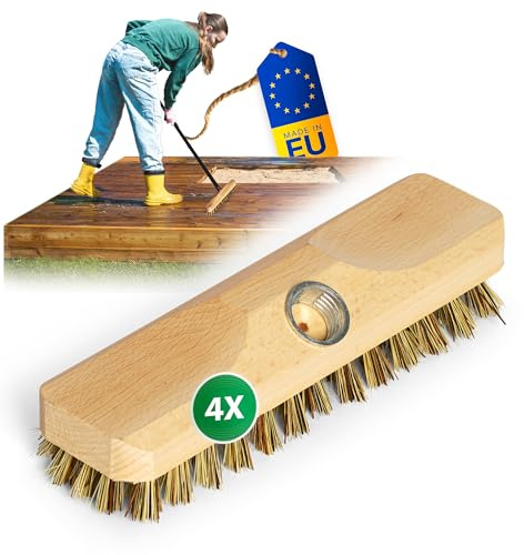 Novaliv Lot de 4 brosses à récurer en bois avec poils de l'Union - Pratique - Brosse à récurer - Brosse de sol - Nettoyage de balcon, terrasse, jardin, intérieur et extérieur - Sans manche
