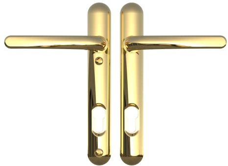Ultion Sweet Gold Door Handle Set, 122mm (Long Fixings) | Reversible (Non-handed), 92mm PZ, Curved Design, Part of the Ultion Sweet Range, Matching Door Furniture Available
