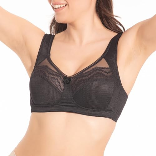 Selene, Sujetador para Mujer sin Aros ni Relleno, con Copas Decoradas en Encaje y Tirantes Anchos de Confort, Colección Alessia, Color Negro, Talla 95C