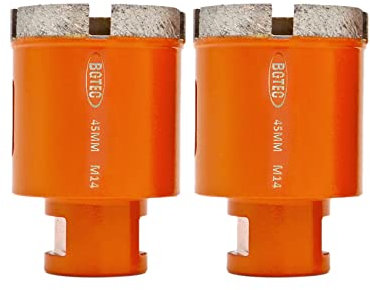 BGTEC Diamond Core Drill Bit, 2pcs 45mm Hole Saw with M14 Thread Welded Diamond Wet Drilling for Marble, Granite, Artificial Stone, Ceramic Tile