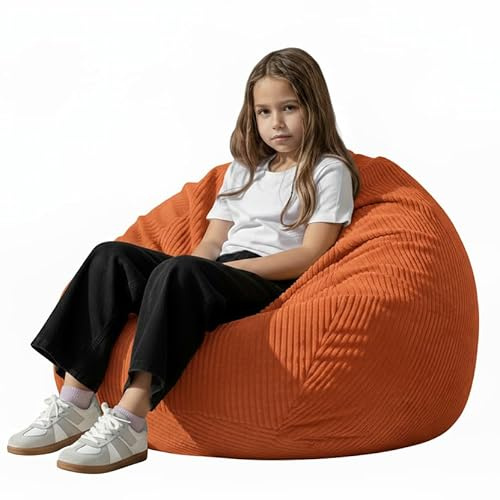 Stuffed Animal Storage Bean Bag Cover (No Filler), Corduroy Kids & Toddler Bean Bag Chair for Teens & Adults, Toy Storage Organizer, Comfy Sofa for Playroom (Amber Color, Kids (Cover Only）)