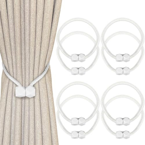 8 Piezas Alzapaños de Cortina Magnéticos,Lazos Cuerda Cortina,Sujeta Hebillas Cortinas para Decoración del Hogar (Blanco)