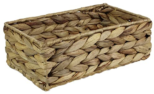 Rectangular Water Hyacinth baskets for storage Natural colour wicker basket shelves open Decorative gift box Small bathroom mini tray makeup bathroom Kitchen organiser (Small 24cm, 1x Basket)