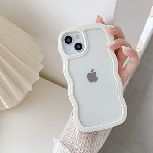QLTYPRI Compatible with iPhone 14 Pro Max Case, Cute Curly Wave Frame Clear Case for Girls Women, Transparent Soft Silicone TPU Bumper Shockproof Protective Phone Cover for iPhone 14 Pro Max - White