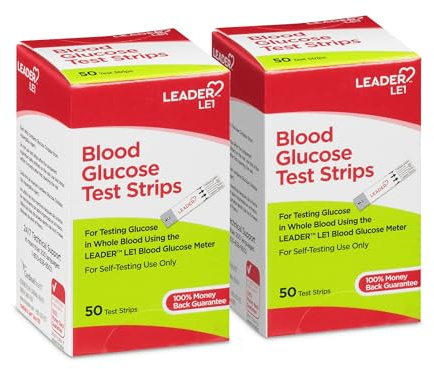 LEADER Blood Glucose Test Strips for Diabetes, No-Coding, Fast, Accurate Results, Use with LEADER Blood Sugar Monitoring System, 50 Count (Pack of 2)