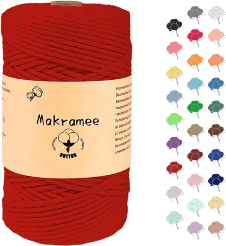 Uvolo 3mm x 200m Makramee Garn, Baumwollgarn, Macrame Kordel für Basteln, Pflanzenbügel-Hellgrün (Rot （3mm x 200m）)