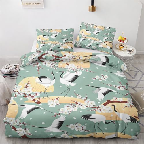 Funda Nordica Cama 105 Flor de Cerezo Japones - Ropa de Cama Microfibra Suave, Juego de Funda Nórdica Reversible, Funda Edredon 200x200 cm y 2 Fundas de Almohada 50x75 cm, con Cremallera