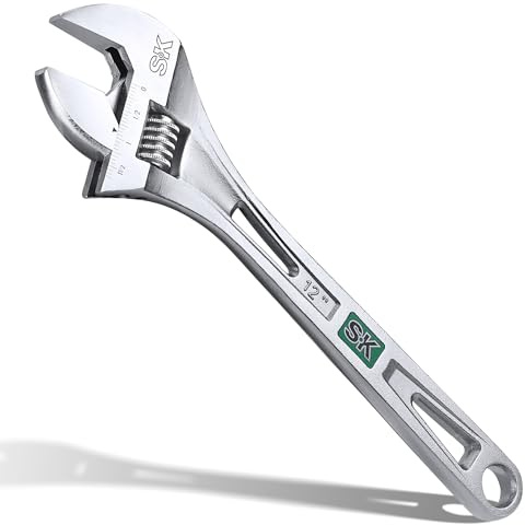 SK 12-Inch Adjustable Wrench, 1-9/16 Jaw Capacity, Cr-V Steel, SAE&Metric Scales