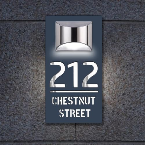 Personalized Solar House Number Sign With Solar Light Laser Cut Door Number Address Name Plaque,Custom Outdoor Home Numbers Street Name LED Modern House Signs for Home Office Hotel (Rectangle.)