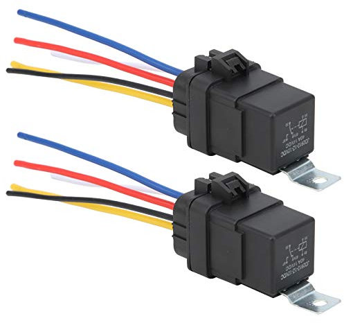 HOHXFYP Wasserdichtes Relais, 2 Stück 12 V DC 40 a Kfz Relais mit 5 Zoll Kabelbaum, 5 poliges Robustes Auto Blinkrelais für LED Blinker Stroboskop