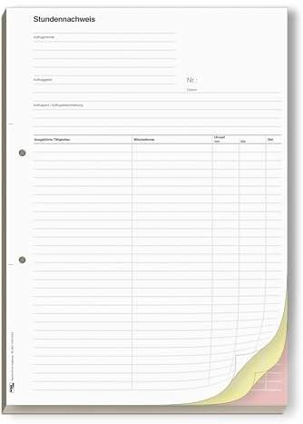 ORGASET Stundennachweis | DIN A4 | 3-fach selbstdurchschreibend | 3x50 Blatt Durchschreibeblock | weiß/gelb/rosa