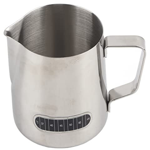 Jarra de Acero Inoxidable para Espumar Leche de 600ml con Inducción de Temperatura, Jarra para Espumar Leche para Café y Matcha para Latte Art y Espumado