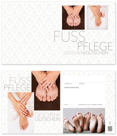 GESCHENKGUTSCHEINcom by POS-HAUER. 50 Gutscheine. Geschenkgutscheine für Fußpflege Fußpflegepraxis, glänzende Vorderseite.