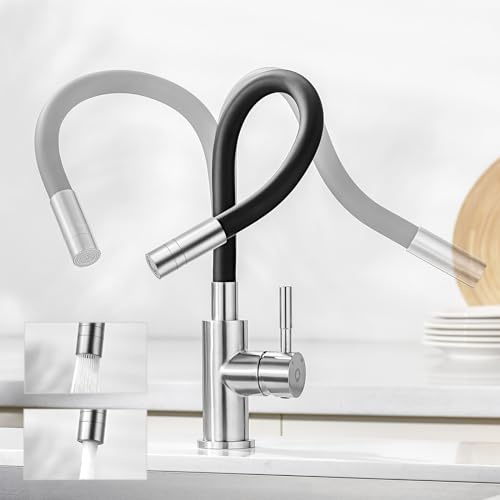 CECIPA Flexibler Küchenarmatur Schwarz, Wasserhahn Küch mit 2 Strahlarten | Mischbatterie Küche Schwarz, Spültischarmatur 360° Schwenkbar, Armatur küche Hochdruck, Spülarmatur Edelstahl