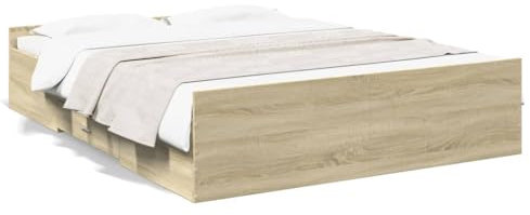 SECOLI Bett mit 2 schubladen 140x200 Bett mit Stauraum Bett 140x200 Bett mit schubladen Jugendbett Kinderbett Holzbett -Sonoma Eiche-140 x 200 cm