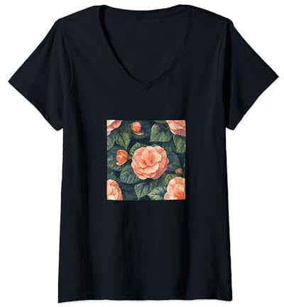 Donna Begonia Fiore Acquerello Pattern Grafica Maglietta con Collo a V