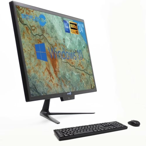SIMPLETEK - All-in-One i7 24 tum 4 GB 480 GB Full HD Windows 10 Pro med trådlös mus och tangentbord | Wifi + Bluetooth | Inbyggd webbkamera