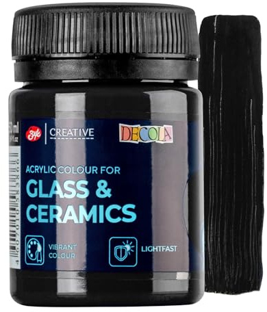 Decola Schwarze Acrylfarben für Glas und Keramik in 50-ml-Kunststofftöpfen | Acrylfarbe Schwarz für Glas und Keramik 50 ml, permanent, Tassen, Teller und Geschenke bemalen, Nevskaya Palitra