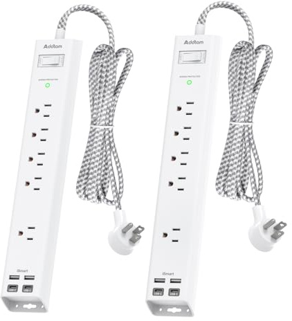2 Pack Surge Protector Power Strip - 5 Widely Spaced Outlets 4 USB Ports, 5Ft Extension Cord, Flat Plug, Wall Mount Outlet Extender, Desk Charging Station for Home Office College Dorm Room Essentials