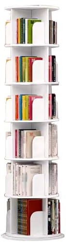 Drehbares Bücherregal mit 6 Etagen, rund, drehbar, 360 Grad, weiß, drehbar, bodenstehend, Eckregal für Wohnzimmer (40 x 190 cm)