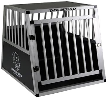 DOGHEAD Hundetransportbox Hundebox Alu Reisebox Transportbox, 65 x 85 x 69 cm, Ecoline, schwarz/Silber, Nicht für Kombis geeignet