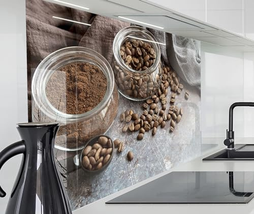 timalo Herd Spritzschutz Wand Spüle, Küche Küchenrückwand Glasoptik | Acryl Glas 2mm | Glasrückwand Acrylglas Küchenpaneele Rückwandschutz Platte | 60x52cm Kaffee Kaffeebohnen