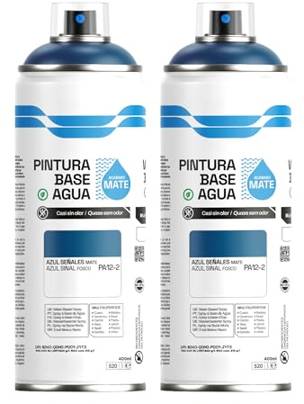 H HANSEL HOME Pintura Spray Base Agua 400ml - Para Muebles, Metal, Plástico y Madera - Ecológica y Sin Olor, Colores Duraderos - Azul Señales Mate, 2 unidades