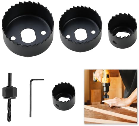 6 Pcs Hole Saw Cutter Kit, 3-5cm Hole Circular Drill Bit Kit, Mandrel & Allen Key Included, Ideal for Wood, Plasterboard & Plastic Cutting, Rustproof and Durable, Precision Cutting Tools