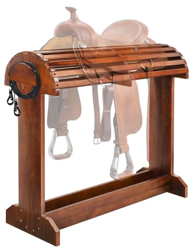 Essenhome Extra-Large Wood Saddle Rack - Non-Abrasive Design, Bridle Rack & Heavy-Heavy Duty Saddle Stand for Equestrian Homes Horse Tack Room Organization 29.9x13.8x30.7 (Walnut)