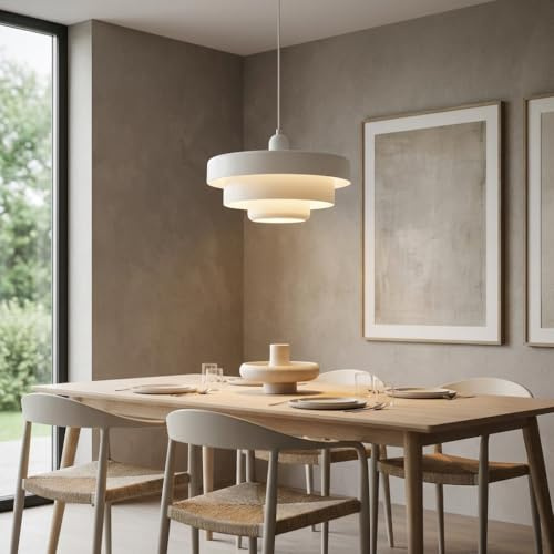BARCELONA LED Lampada a Sospensione MACARRON Bianco a 3 Livelli, Metallo Ferro, Stile Bauhaus Minimalista, Illuminazione Indiretta Antiabbagliamento, Classica Vintage Moderna e Lusso Contemporaneo E27