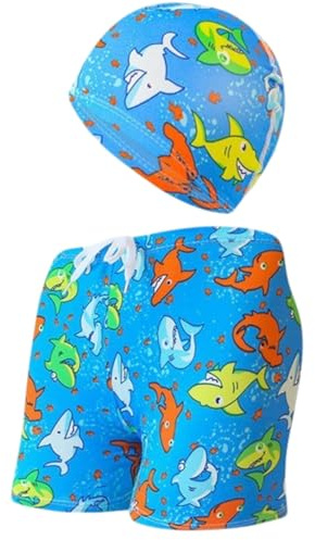 TPZORJX Maillot de bain pour enfant de 1 à 10 ans avec 1 bonnet de bain, motif de requin mignon (100-120 cm)