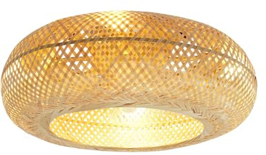 Bambus Rattan 20 Zoll Deckenventilator mit Licht Ceiling Fan with Light Deckenventilatoren 6 Windstufen 4 E27 Leuchtmittel 1-4 Stunden Zeitschaltuhr