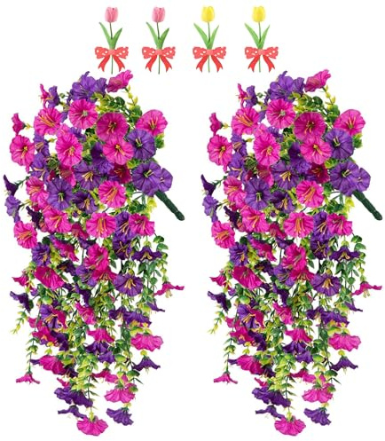 Precise Artificial Hanging Flowers,76cm Realistic Morning Glories for Wall Hanging,for Indoor and Outdoor Homes,Rooms,Gardens,Weddings,Long Corridors and Walls Outside the Door (4, Two-Color)