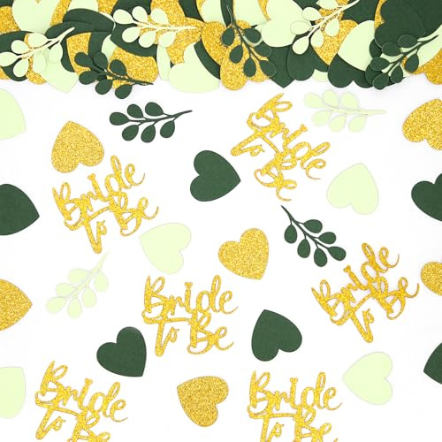 Vofrise 200PC Sage Green Bachelorette Party Decorations Bridal Shower Confetti for Tables Heart and Sage Bride to Be Table Scatters for Engagement Wedding Decor Party Supplies