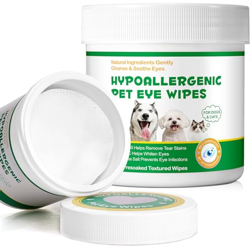 CJXHJY 150 stycken ögondukar för hundar, ögonvård för hund och tårfläckar, med naturliga ingredienser – mild rengöring, lugnar, förhindrar ögoninfektioner och låter ögonen stråla