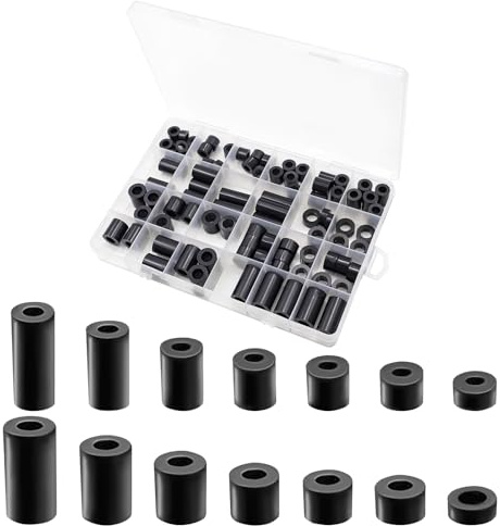 CONNECTION 90 Pezzi M6 M8 Rotondo Distanziatori Kit Assortito di ABS Plastica Distanziatori Rotondi Distanziali Isolanti Rondelle Distanziali in Plastica per Viti Prese Elettriche Macchinari (Nero)