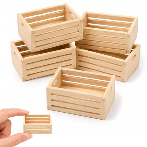 Operitacx 5 Stück Mini Holz Aufbewahrungskorb 3.8x2.6x1.5cm Handgefertigte Miniatur Kiefernkisten für Kaufladen Zubehör Puppenhaus Vielseitige holzkästchen Getränke Lebensmittel Realistisches