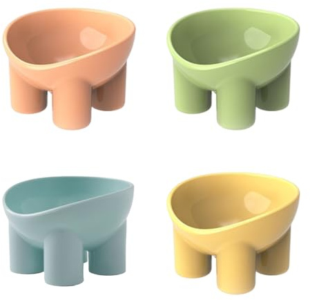 Platos para gatos – Comederos de cerámica para gatos, soporte para platos Duall, plato de comida inclinado para gatos, cuenco de agua elevado antivómitos, comedero elevado antideslizante, juego de