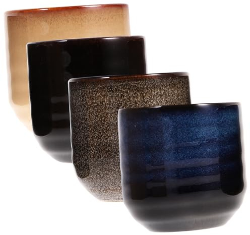 Didiseaon Lot De 4 Tasses à Thé Kung Fu Rétro En Céramique, Coloris Bleu Blanc Rouge Gris, Service à Thé Délicat Pour Maison Et Restaurant