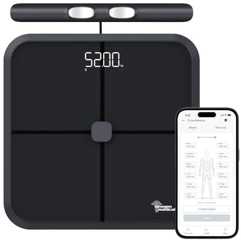 newgen medicals Körperanalysewaage: Digitale Körperfettwaage mit Handsensoren, Bluetooth-App, 8 Elektroden (Körperfett-Waage, Fitness-Waage App, Scale)