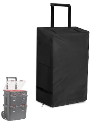QOXEZY Waterproof and Dustproof Rolling Toolbox Cover with Wheels, Stackable Oxford Cloth Protective Cover for Outdoor Tool Storage in 3 Sizes (Black)