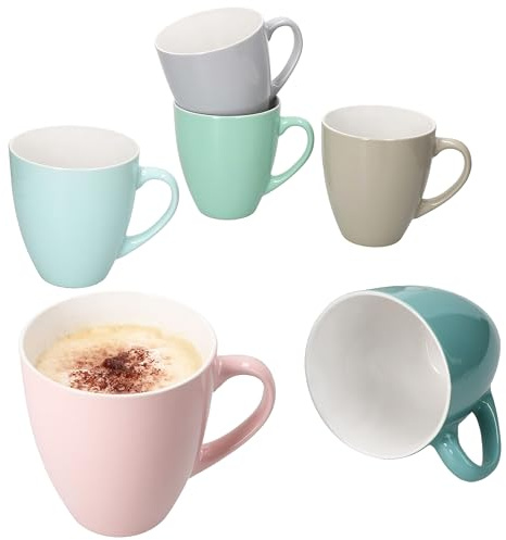 MamboCat MAI Lot de 6 tasses Jumbo 420 ml I Grandes tasses en céramique aux couleurs pastel I Rose Bleu clair menthe Turquoise Beige Gris I Grandes tasses à café avec anse pour le petit déjeuner et le
