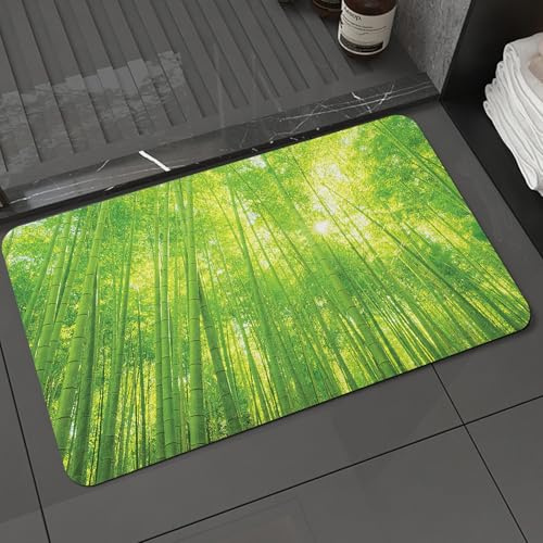 DALEXHM Microfibre Bath Mat, Door Mat, Pet Mat,Bathroom Rug Machine Washable,Non-slip,Super absorbent,Extra Soft,Bamboo forest, green, fresh, emerald green among the trees, sunlight, light an,20x31in