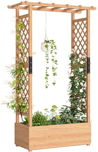 Outsunny Garden Planter with Trellis, 110 x 44 x 181 cm, Natural