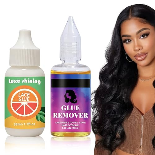 2 Pack hair Glue for Lace Wigs and Wig Glue Remover Set, Strong Hold Invisible Bonding Adhesive for Wigs For Lace Front Wigs & Hair Bonding