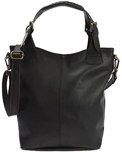 LECONI Henkeltasche Echtleder Vintage-Look Damentasche für Shopping Handtasche für Damen Leder Shopper mit Trageriemen Beuteltasche für die Arbeit, Büro oder Alltag 34x35x10cm schwarz LE0054-wax